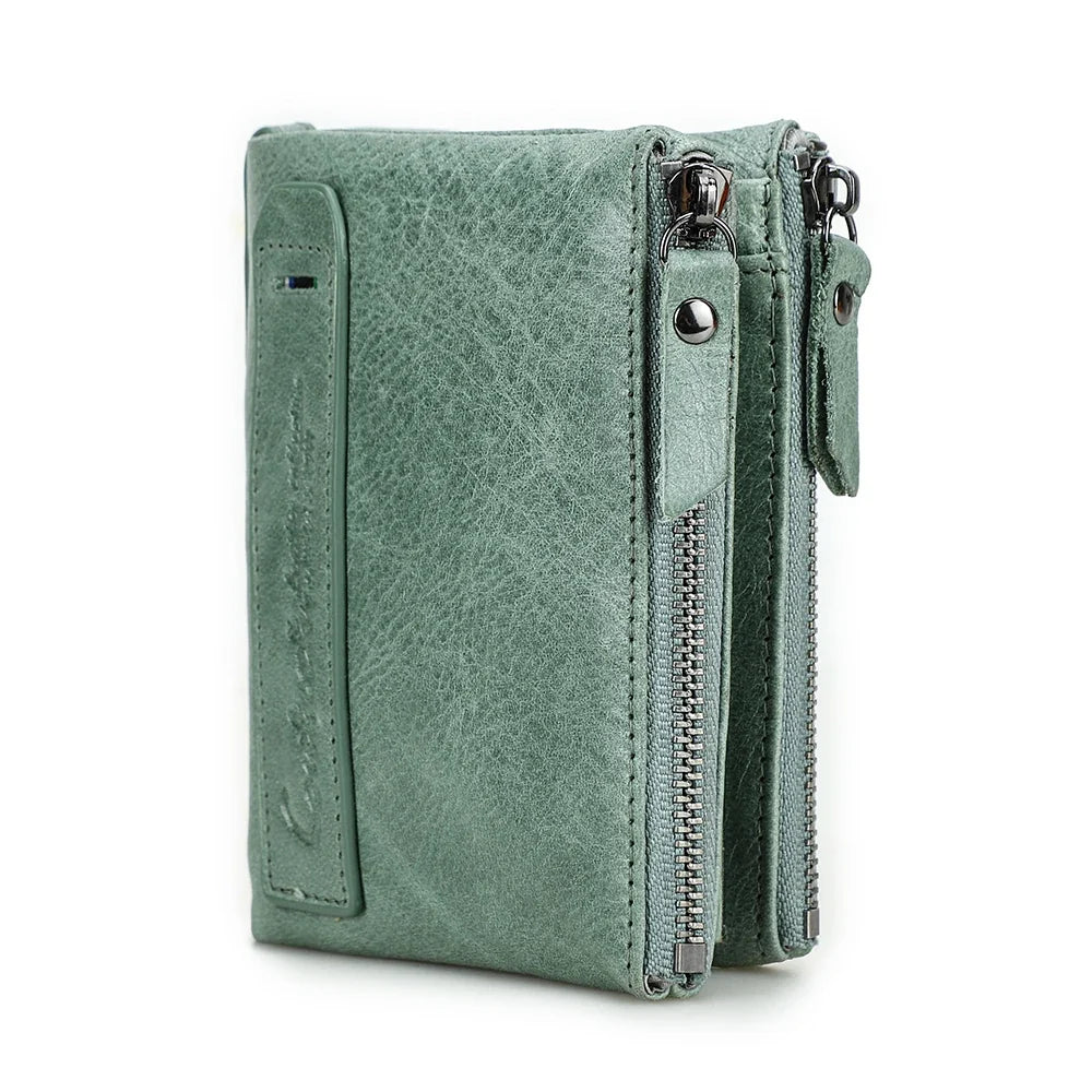 Mixed Leather Wallet with Double Zipper