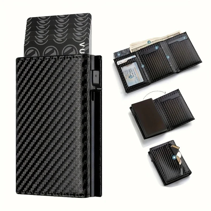 Pop-Up Business Wallet with Zippered Coin Pocket - RFID Security and Striped Design