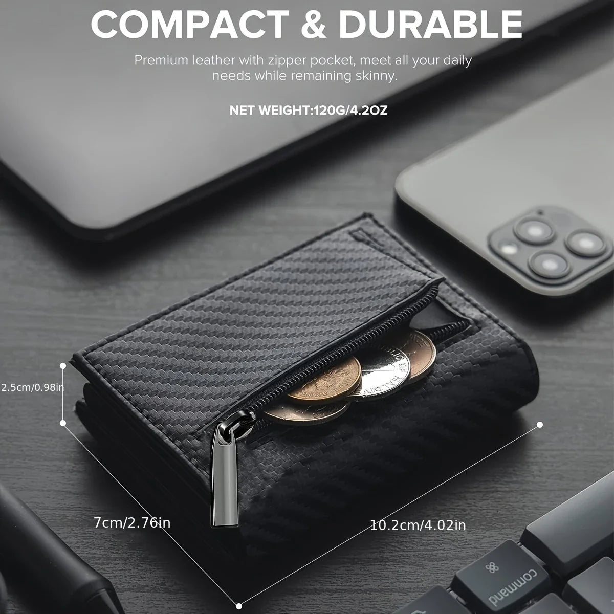 Pop-Up Business Wallet with Zippered Coin Pocket - RFID Security and Striped Design