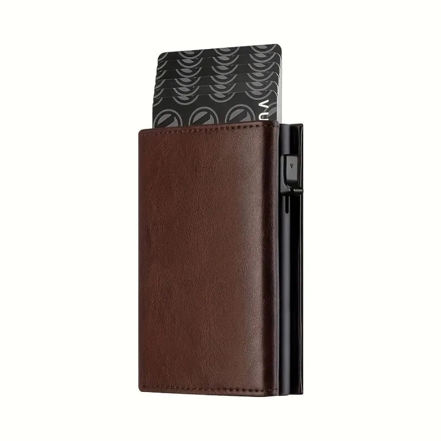 Pop-Up Business Wallet with Zippered Coin Pocket - RFID Security and Striped Design