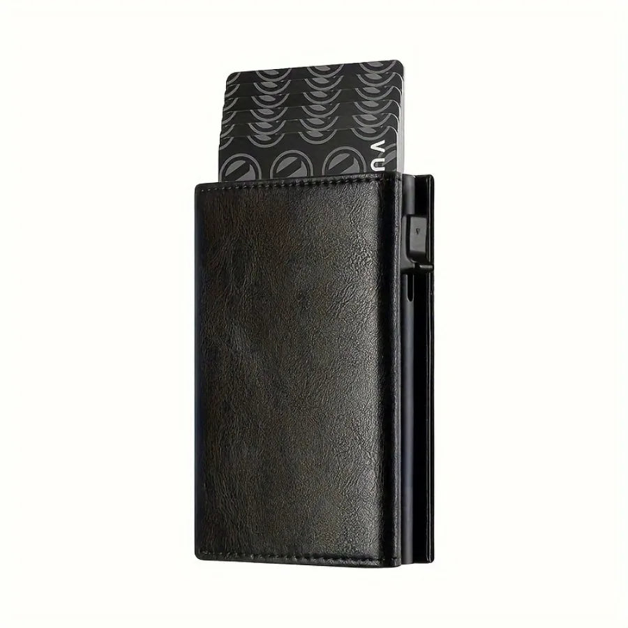 Pop-Up Business Wallet with Zippered Coin Pocket - RFID Security and Striped Design