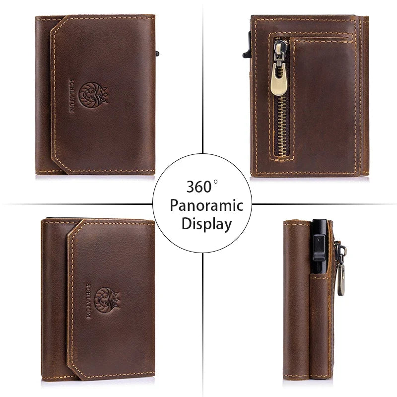 Genuine Leather Trifold Pop-Up Wallet - RFID Security and Smart Design Image