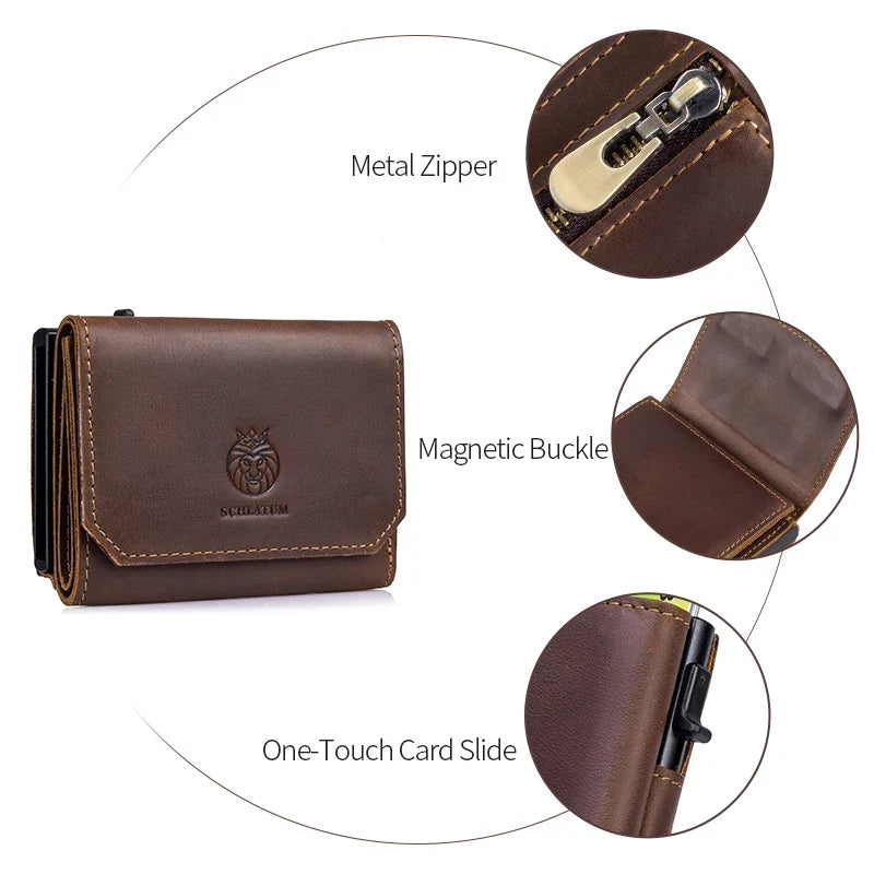 Genuine Leather Trifold Pop-Up Wallet - RFID Security and Smart Design