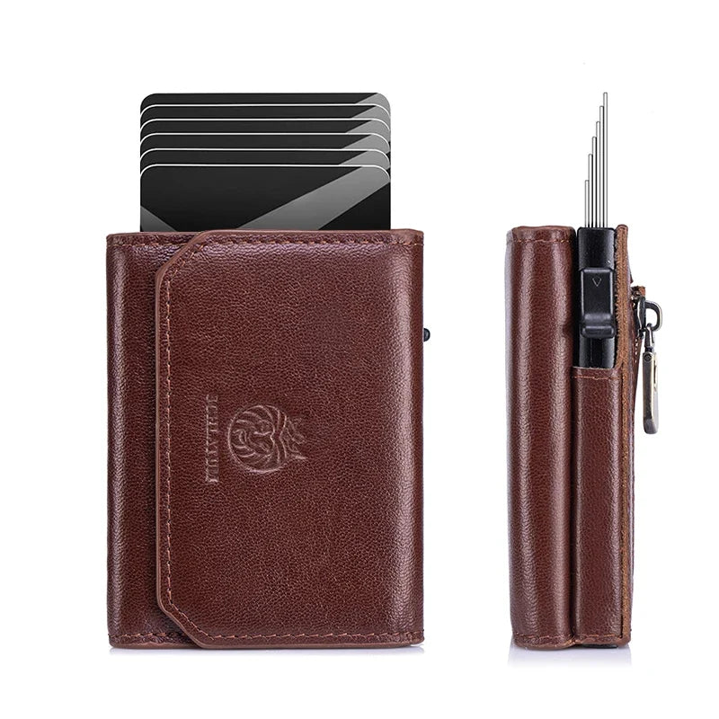 Genuine Leather Trifold Pop-Up Wallet - RFID Security and Smart Design