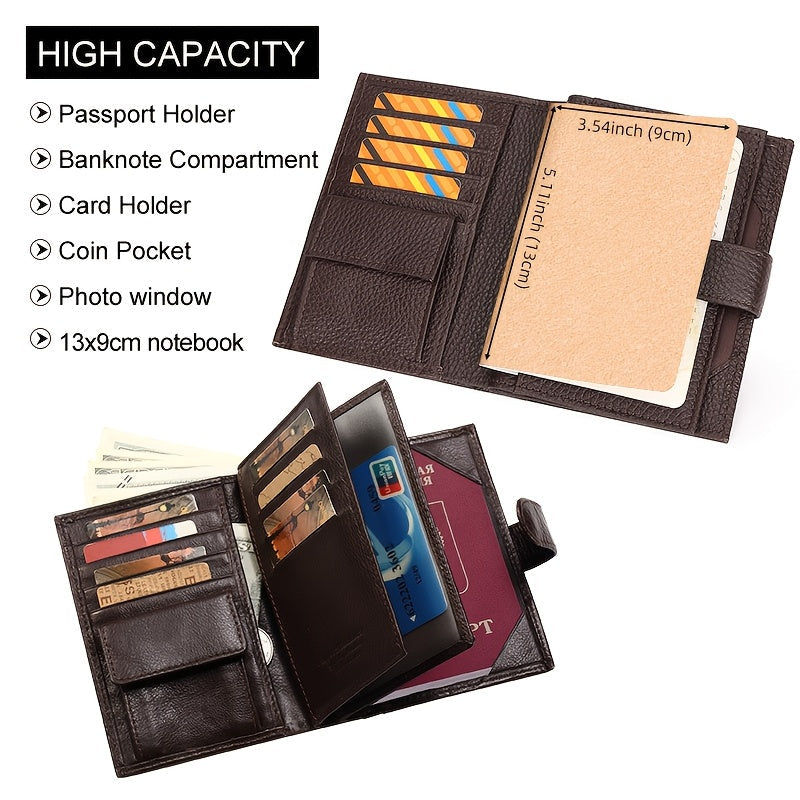 Leather Passport Wallet, 12 Card Slots and Notebook Image