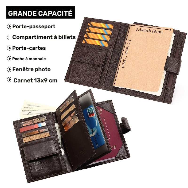 Leather Passport Wallet, 12 Card Slots and Notebook