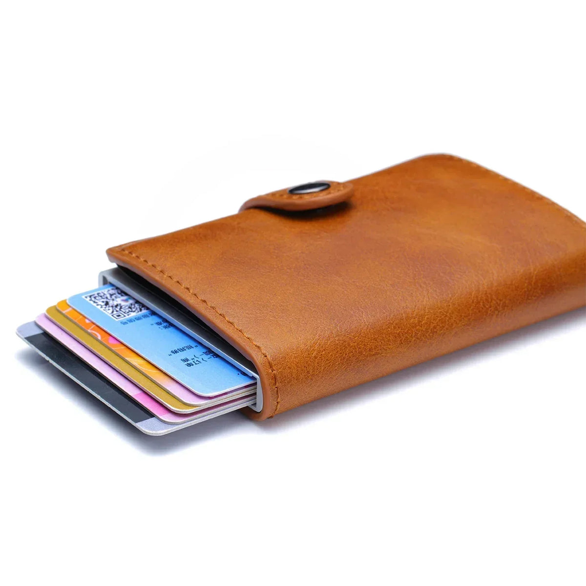 Compact RFID Wallet in Aluminum and PU Leather with Secure Card Holder