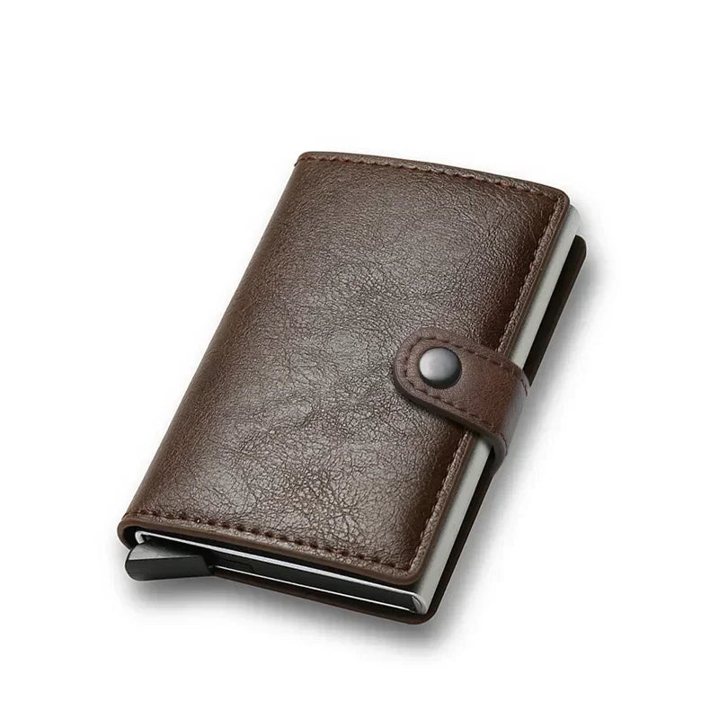 Compact RFID Wallet in Aluminum and PU Leather with Secure Card Holder