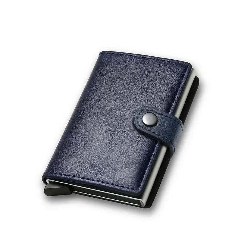 Compact RFID Wallet in Aluminum and PU Leather with Secure Card Holder