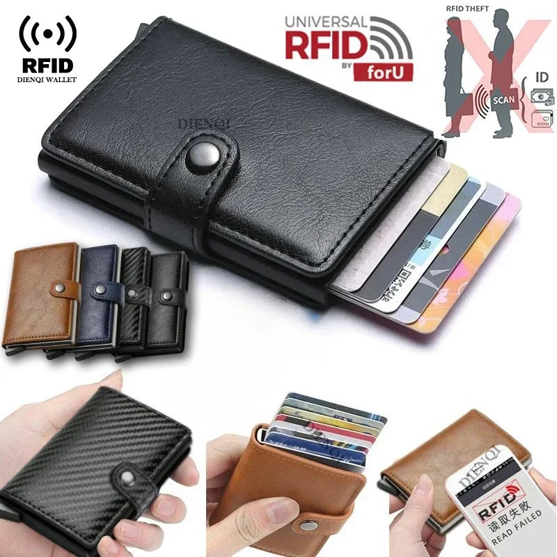 Compact RFID Wallet in Aluminum and PU Leather with Secure Card Holder