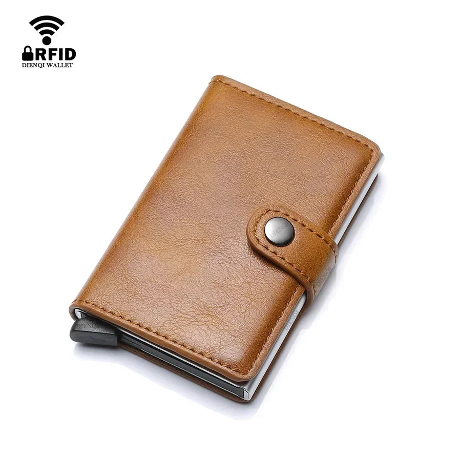 Compact RFID Wallet in Aluminum and PU Leather with Secure Card Holder