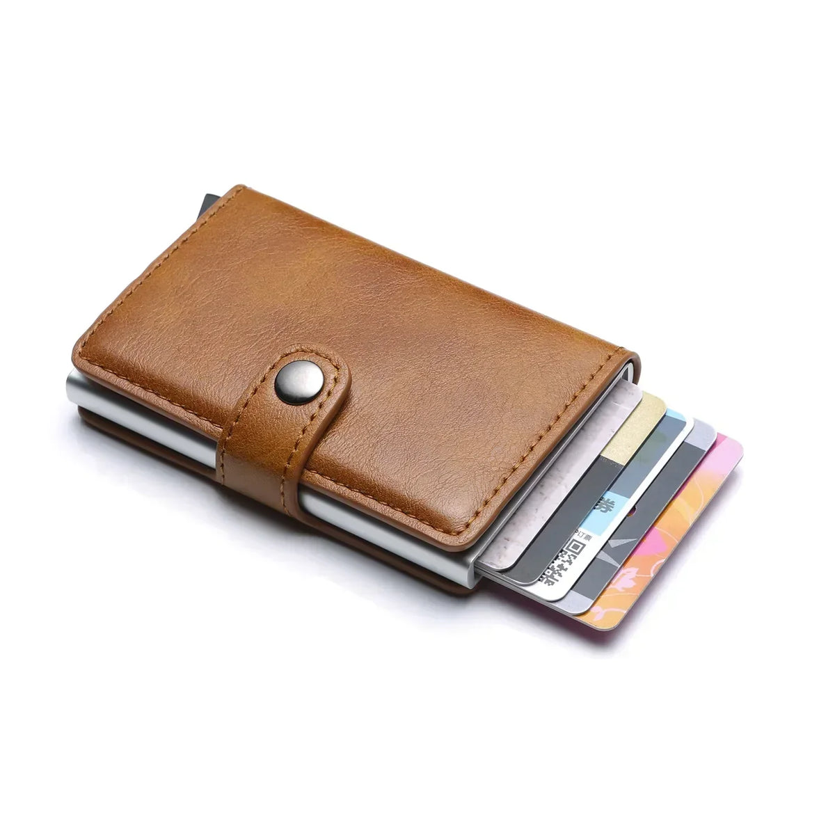 Compact RFID Wallet in Aluminum and PU Leather with Secure Card Holder
