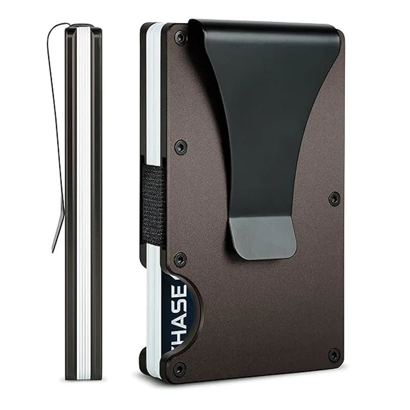 Ultra-thin carbon-effect aluminum RFID card wallet with money clip
