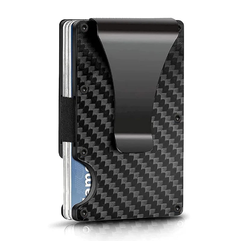 Ultra-thin carbon-effect aluminum RFID card wallet with money clip