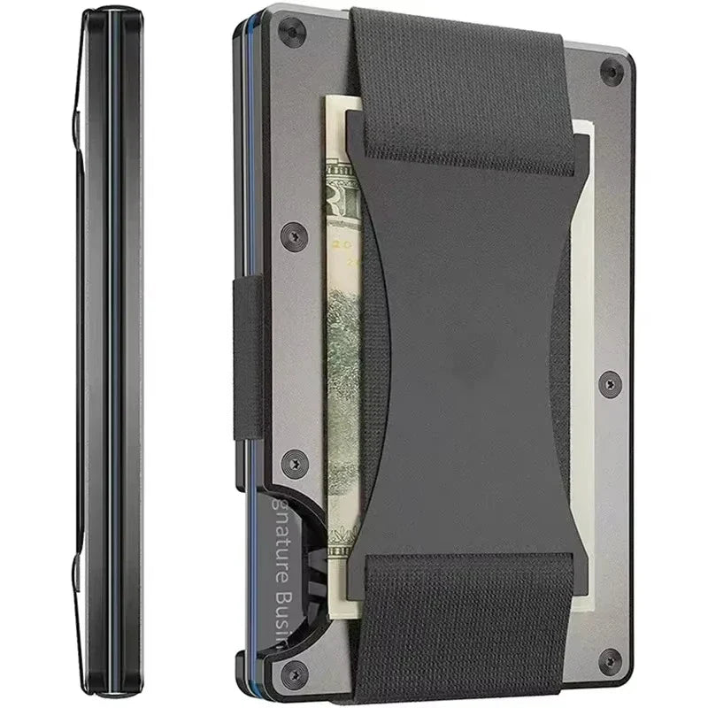 Ultra-thin carbon-effect aluminum RFID card wallet with money clip