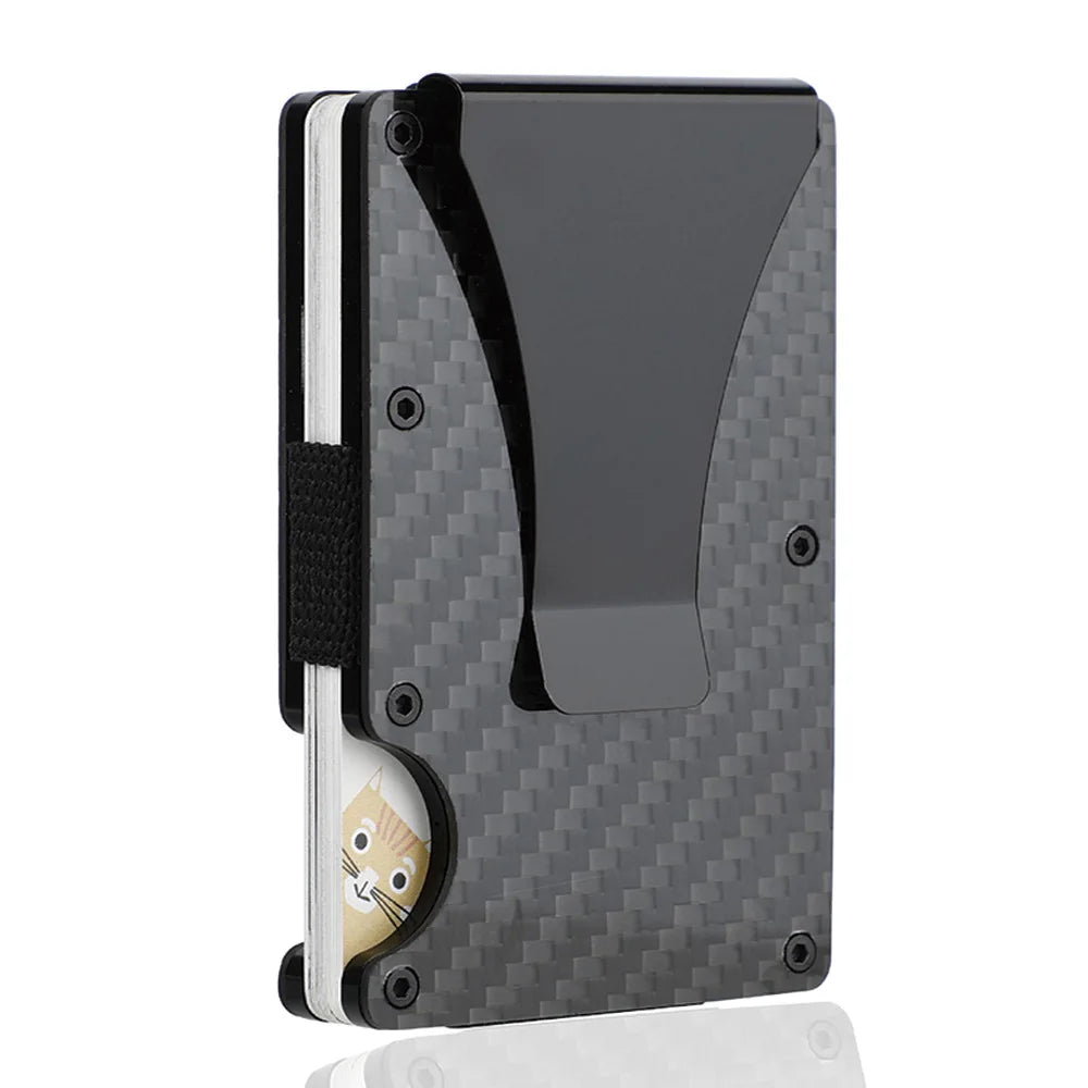Ultra-thin carbon-effect aluminum RFID card wallet with money clip