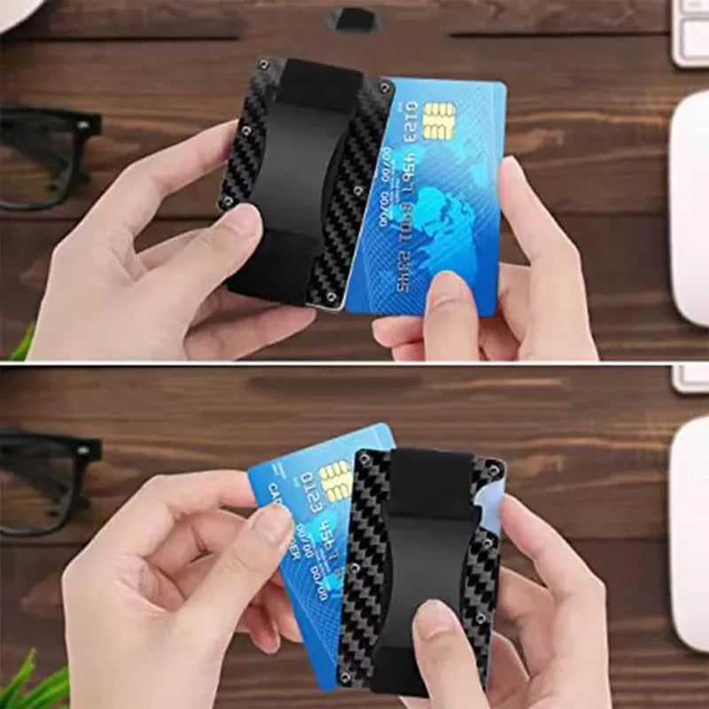 Ultra-thin carbon-effect aluminum RFID card wallet with money clip Image