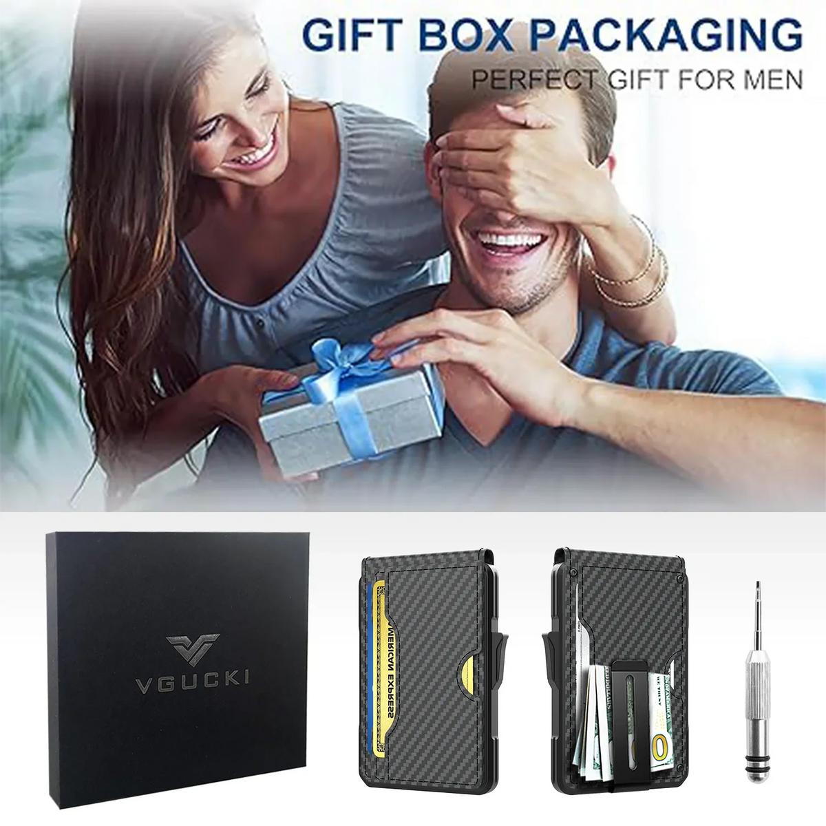 Men's RFID Aluminum Wallet with Pop-Up and Slim Bill Clip