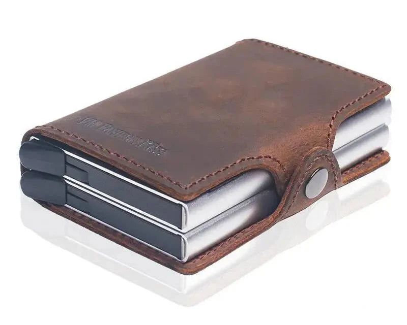 Genuine Leather and Aluminum RFID Wallet with Compact Card Holder