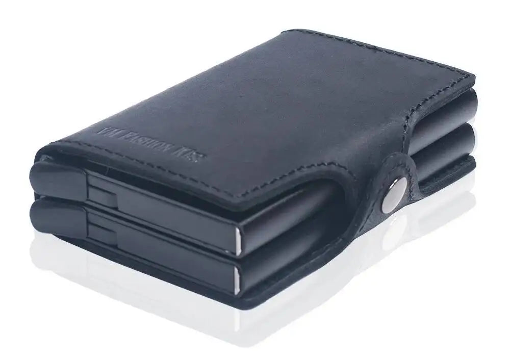 Genuine Leather and Aluminum RFID Wallet with Compact Card Holder