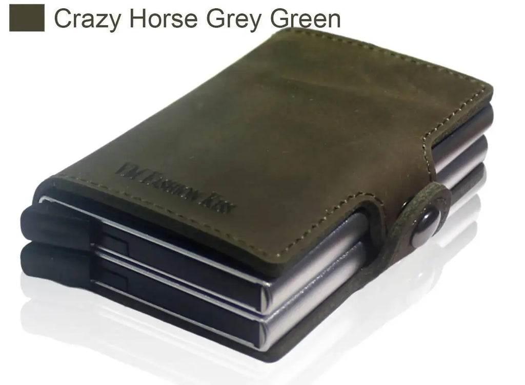 Genuine Leather and Aluminum RFID Wallet with Compact Card Holder
