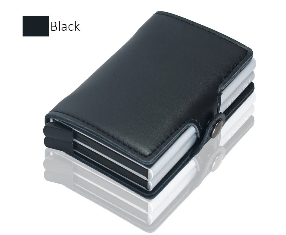 Genuine Leather and Aluminum RFID Wallet with Compact Card Holder