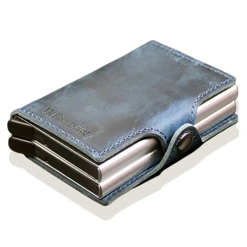 Genuine Leather and Aluminum RFID Wallet with Compact Card Holder