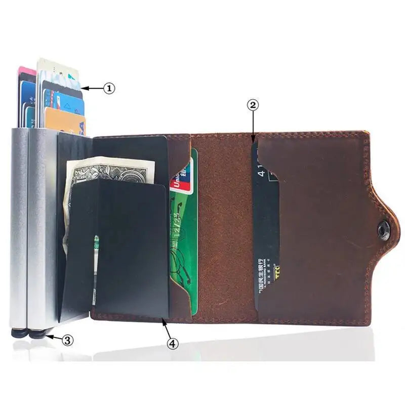 Genuine Leather and Aluminum RFID Wallet with Compact Card Holder