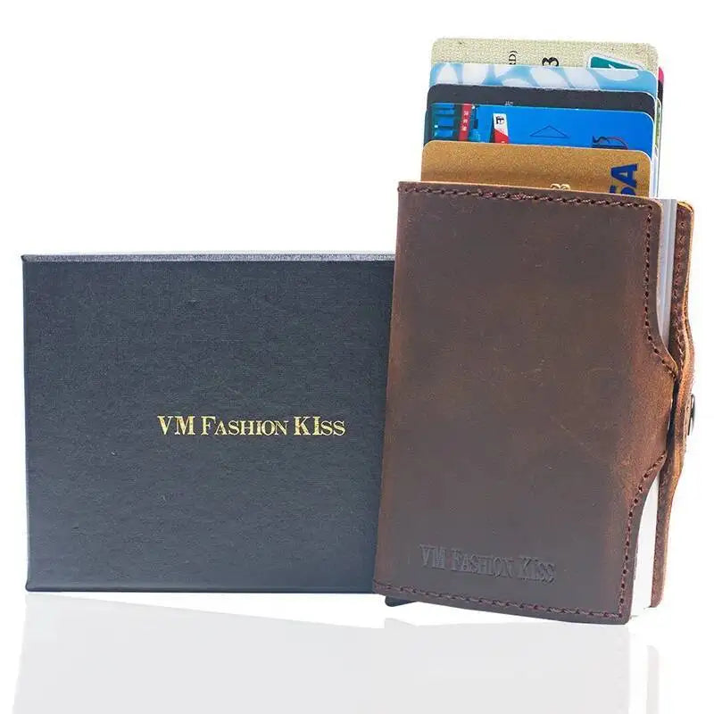 Genuine Leather and Aluminum RFID Wallet with Compact Card Holder