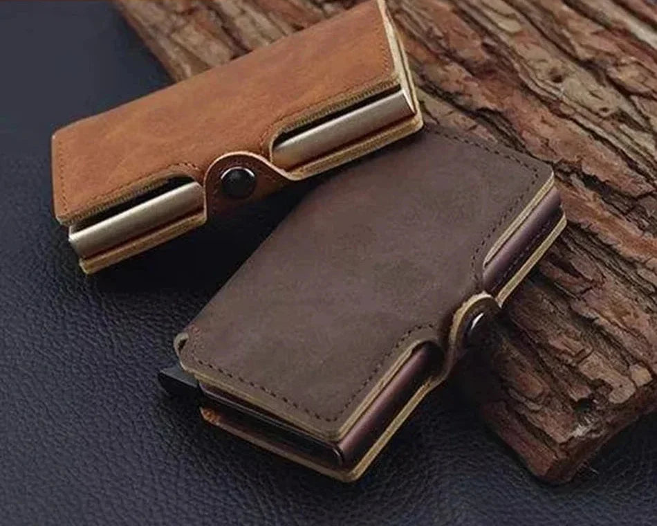 Slim RFID Leather and Aluminum Wallet with Secure Card Holder