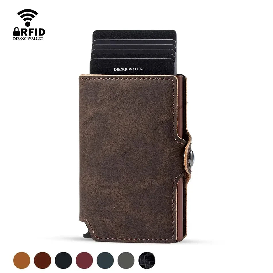 Slim RFID Leather and Aluminum Wallet with Secure Card Holder