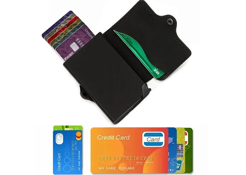Slim RFID Leather and Aluminum Wallet with Secure Card Holder Image