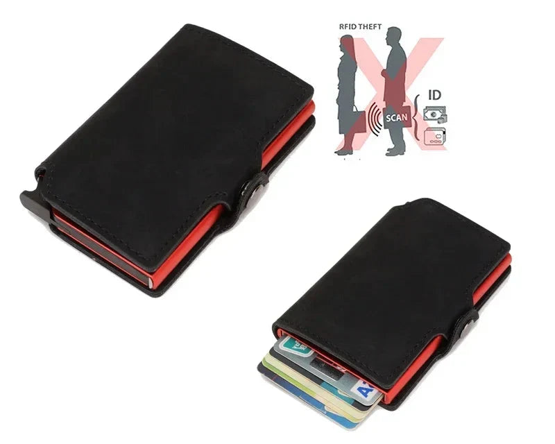 Slim RFID Leather and Aluminum Wallet with Secure Card Holder