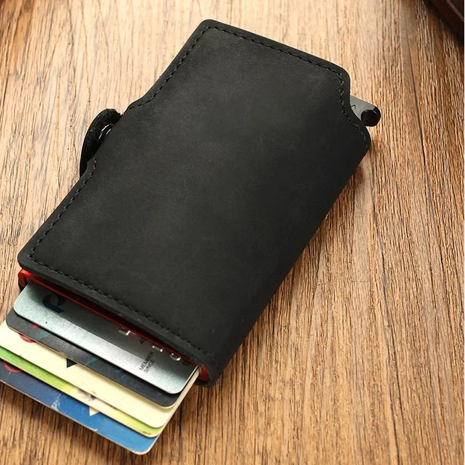 Slim RFID Leather and Aluminum Wallet with Secure Card Holder