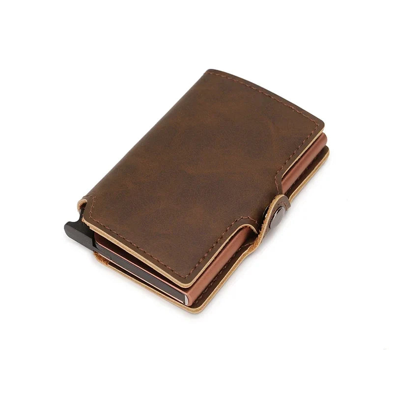 Slim RFID Leather and Aluminum Wallet with Secure Card Holder