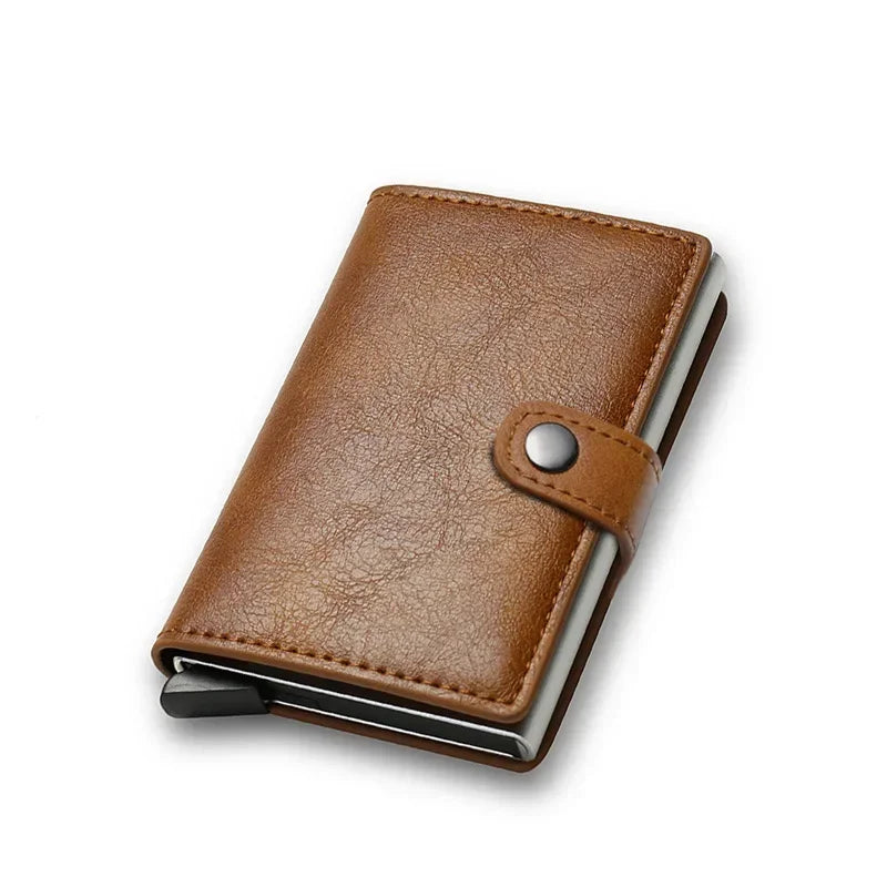 Compact PU Leather RFID Wallet with Secure Card Holder and Snap Button