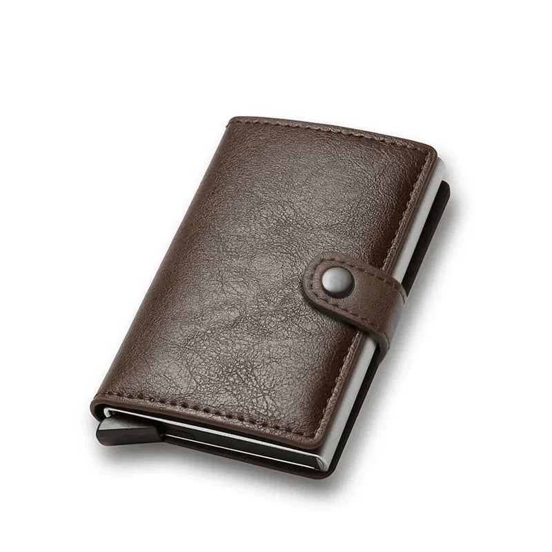 Compact PU Leather RFID Wallet with Secure Card Holder and Snap Button