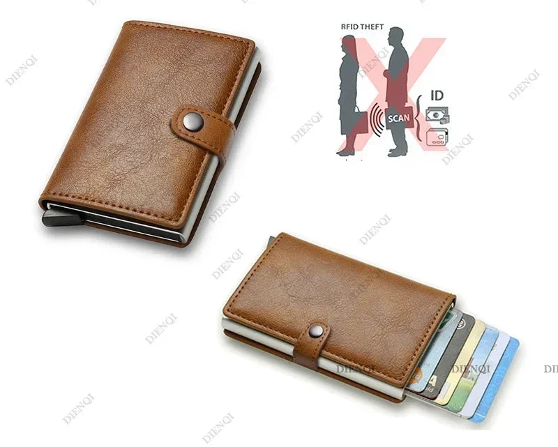 Compact PU Leather RFID Wallet with Secure Card Holder and Snap Button