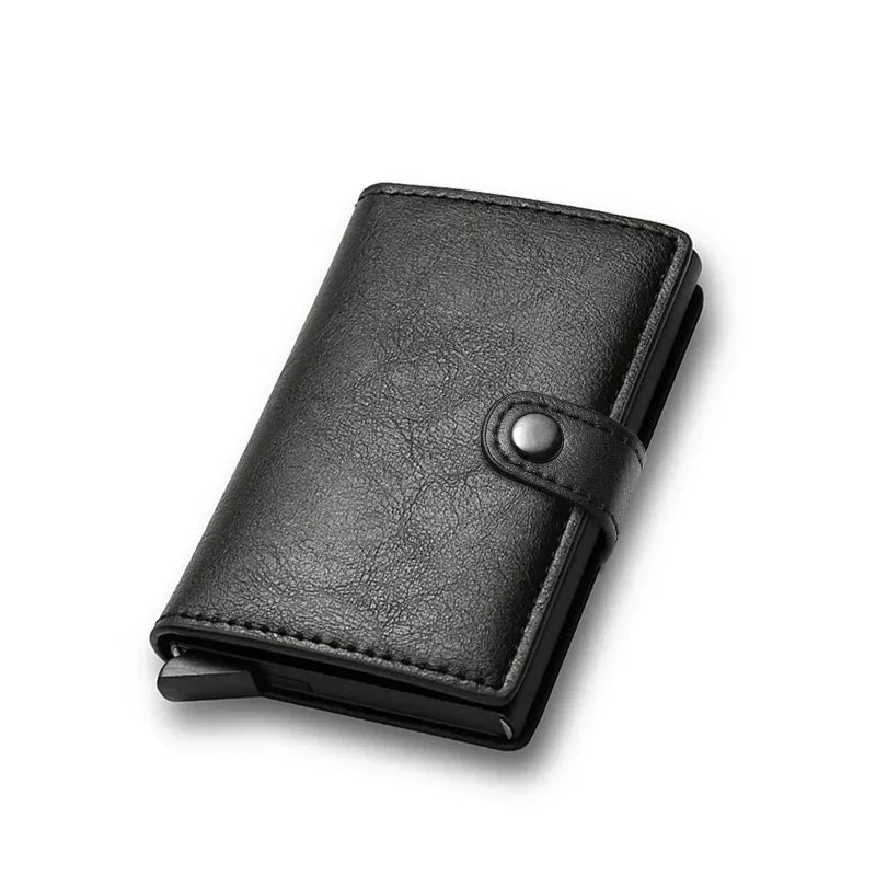 Compact PU Leather RFID Wallet with Secure Card Holder and Snap Button