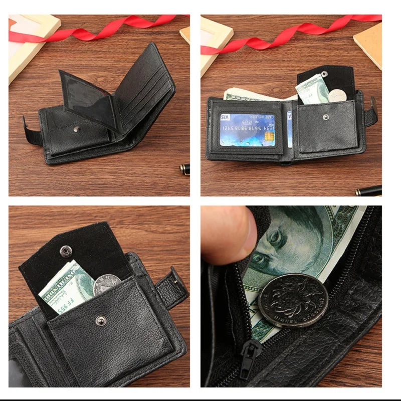Slim PU Wallet for Men – Bifold Wallet with Card Holder, ID Window, Coin Pocket, and Snap Closure