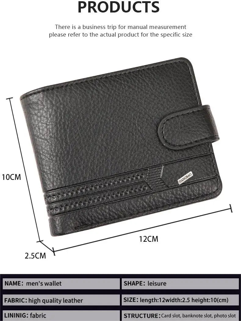 Slim PU Wallet for Men – Bifold Wallet with Card Holder, ID Window, Coin Pocket, and Snap Closure