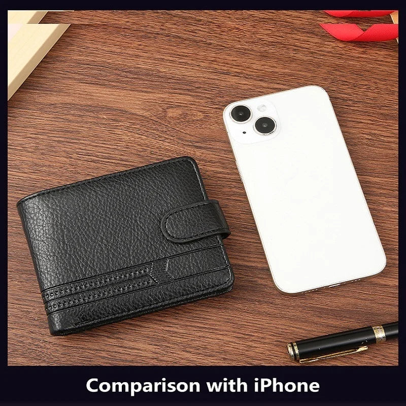Slim PU Wallet for Men – Bifold Wallet with Card Holder, ID Window, Coin Pocket, and Snap Closure