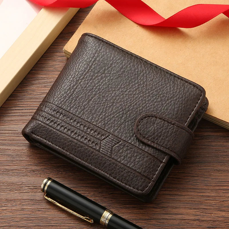 Slim PU Wallet for Men – Bifold Wallet with Card Holder, ID Window, Coin Pocket, and Snap Closure