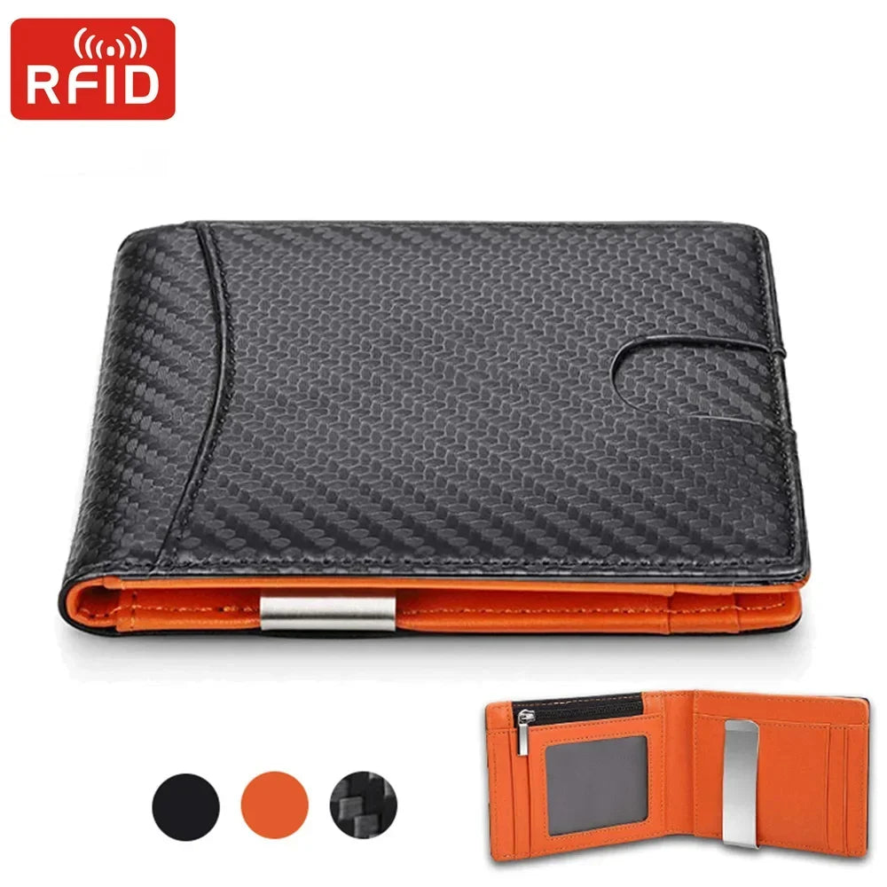 Slim Carbon Fiber RFID Unisex Wallet with Card Holder and Compartments