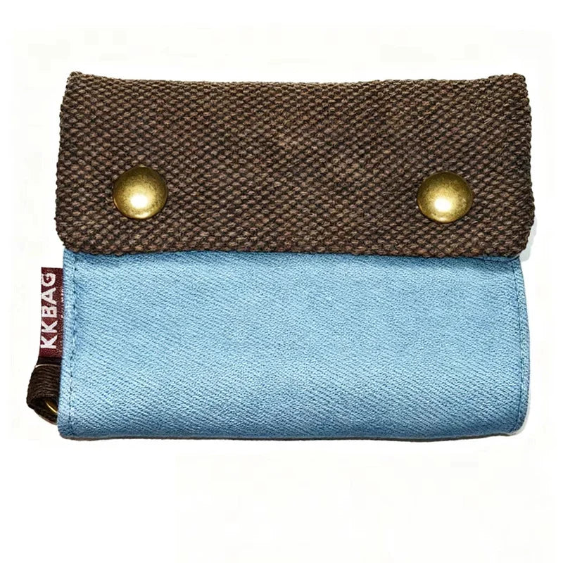 Unisex Foldable Fabric Wallet in Two-Tone Canvas with Snap Closure and Keyring