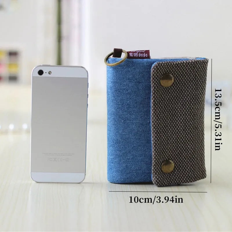 Unisex Foldable Fabric Wallet in Two-Tone Canvas with Snap Closure and Keyring Image