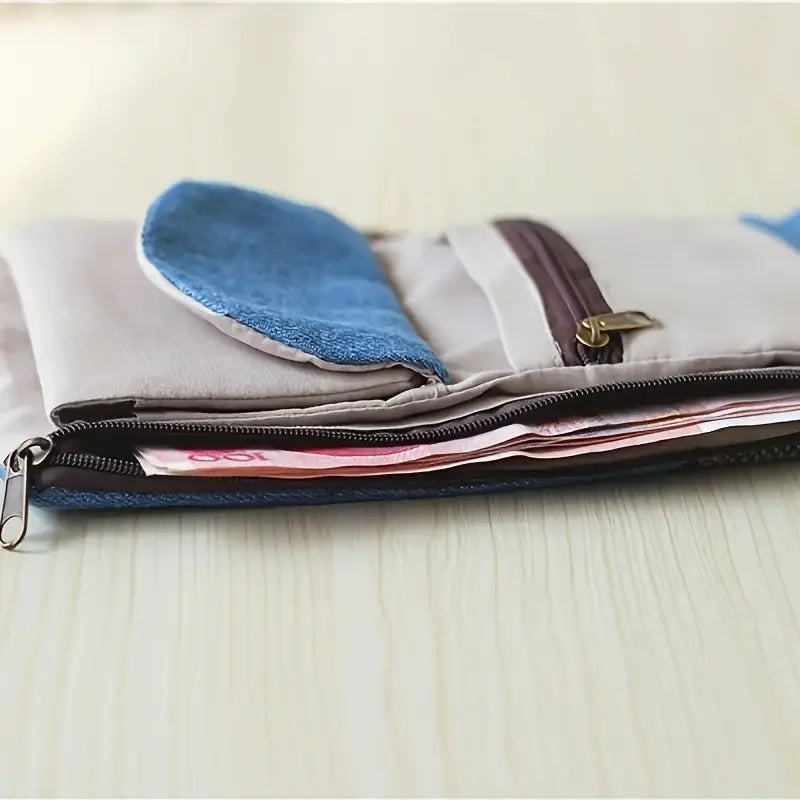 Unisex Foldable Fabric Wallet in Two-Tone Canvas with Snap Closure and Keyring