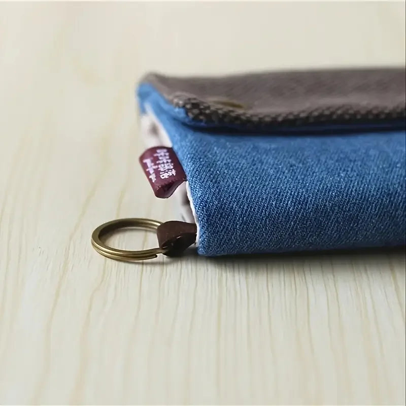 Unisex Foldable Fabric Wallet in Two-Tone Canvas with Snap Closure and Keyring