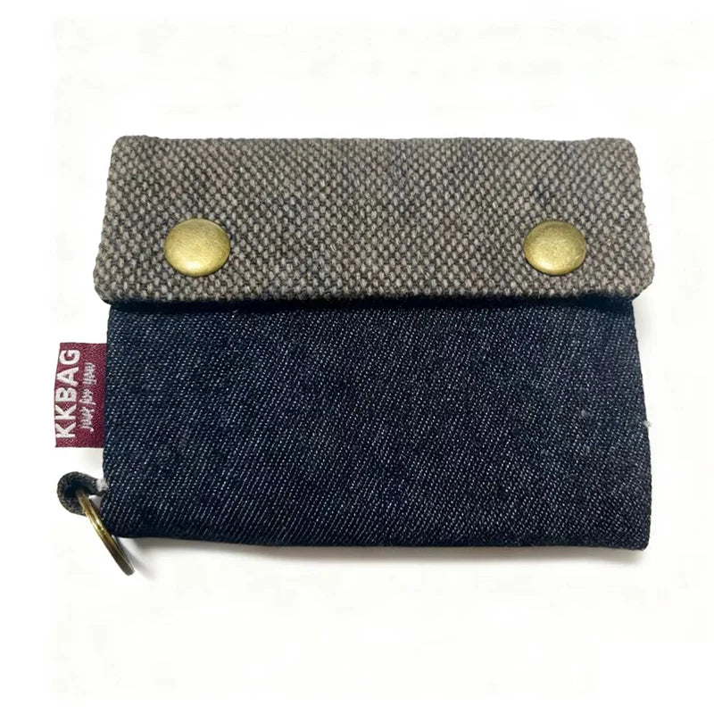 Unisex Foldable Fabric Wallet in Two-Tone Canvas with Snap Closure and Keyring
