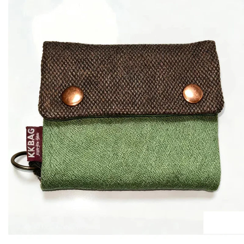 Unisex Foldable Fabric Wallet in Two-Tone Canvas with Snap Closure and Keyring
